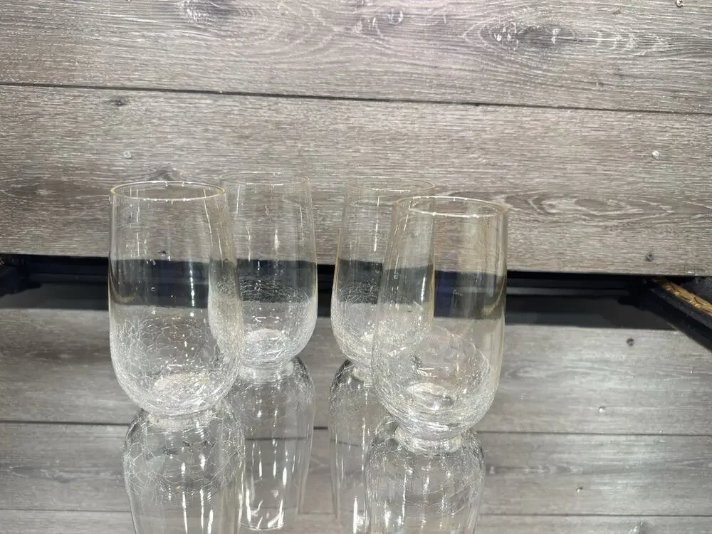 Pier 1 Clear Light Amber Crackle Glass Tumblers High Ball Glasses 6” ~set Of 4